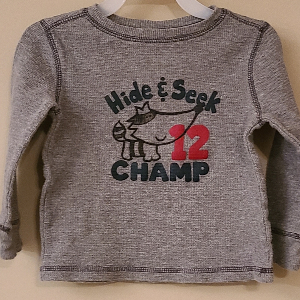 "Hide & Seek Champ" grey waffle long sleeve sweater